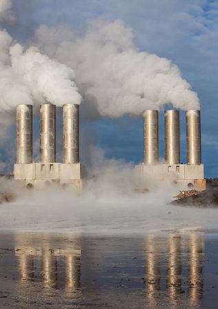 Geothermal power station located at Reykjanes peninsula, Icelandの写真素材