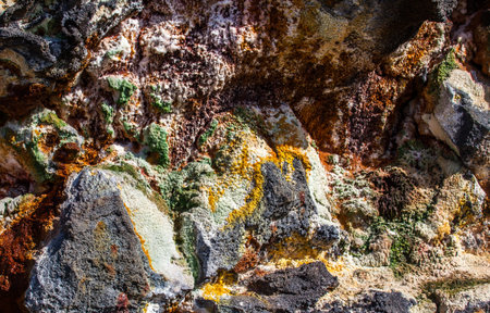 Image of a colourful rocks and sulphur deposits at a volcanic geothermal area in south west Iceland の写真素材