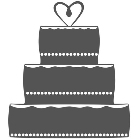 Wedding cake with heart illustration as simple flat icon style in black