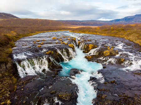 Beautiful cascade bruarfoss waterfall, Icelandの写真素材