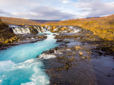 Beautiful cascade bruarfoss waterfall, Icelandの写真素材
