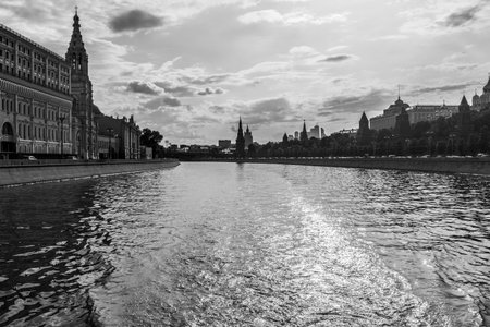 View of Moscow from the river in black and whiteの写真素材