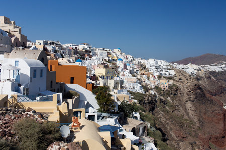 Santorini Island - view of the white city and the blue seaの写真素材