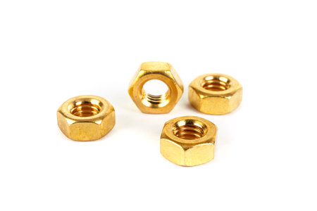 Steel nut on a white background.の写真素材