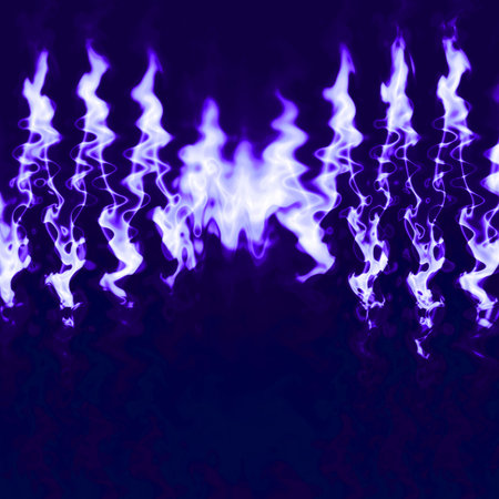 Close-up of fire and flames on a blue backgroundの写真素材