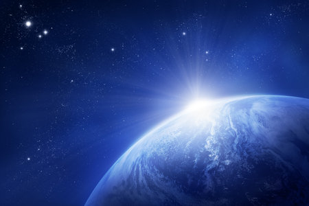 Planet Earth with rising sun in space Planet Earth with rising sun in space