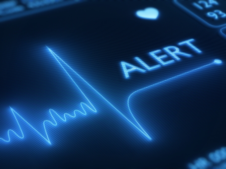 Flat line alert on a heart monitor - 3d render on detail pixellated screenの写真素材
