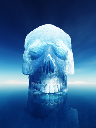 Iceberg in the shape of a human skull. Conceptual image of inherent danger of an iceberg or the arctic meltdownの写真素材
