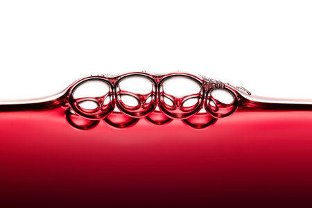 Abstract Food Art Pattern of Symmetrical Red Wine Bubbles photographed close-up against white backgroundの写真素材