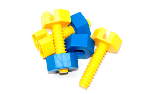 Toys bolts and nut on isolated white background.の写真素材