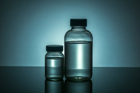 Low-key Studio Shot of  bottle shape filled with water on a Blue Background.の写真素材