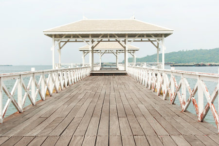 Beautiful wooden pier in Ko Si Chang island,Thailandの写真素材