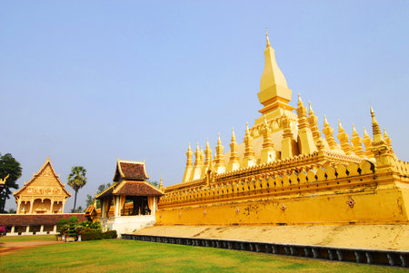 Golden pagada in Wat Pha-That Luang, Vientiane, Laos の写真素材