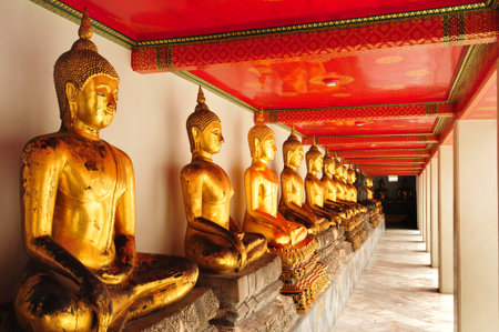 Line of Golden Buddha in Thailand temple ,Bangkok