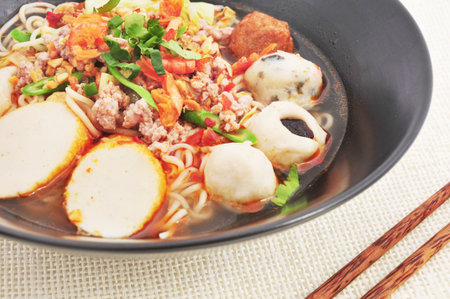 Hot and Spicy noodle soup with fish ball 