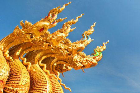 Thai dragon or king of Naga statue with five heads の写真素材