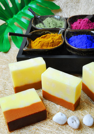 Spa setting with natural soaps の写真素材
