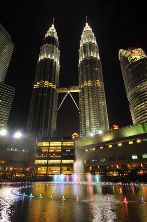 KUALA LUMPUR-OCT-20-2012  View of The Petronas Twin Towers at night on October 20, 2012 in Kuala Lumpur, Malaysia Petronas Twin Towers are twin skyscrapers and were tallest twin buildings in the world  のeditorial素材