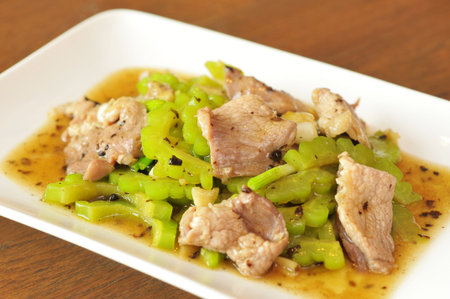 Stir-Fry Bitter melon with pork の写真素材
