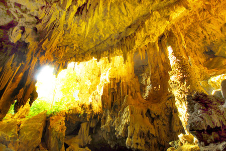 Sunbeam in caveの写真素材
