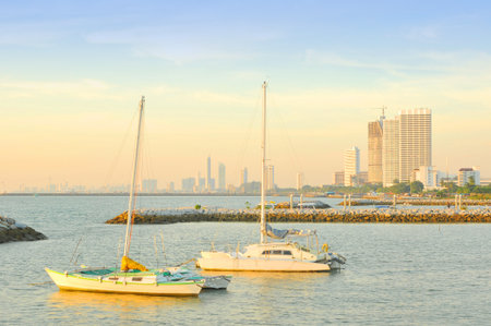 Boat landing pier in Pattaya,Thailandの写真素材