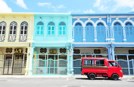 Phuket - May 3   Old building Sino Portuguese style in Phuket on May 13, 2014 in Phuket, Thailand  Old building is a very famous tourist destination of Phuket  のeditorial素材
