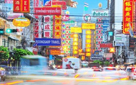 BANGKOK - MAY 27  Busy Yaowarat Road in the evening on MAY 27, 2014 in Bangkok  Yaowarat Road is a main street in Bangkok s Chinatown, it was opened in 1891 in the reign of King Rama V  のeditorial素材