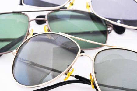 Collection of sunglasses on white backgroundの写真素材