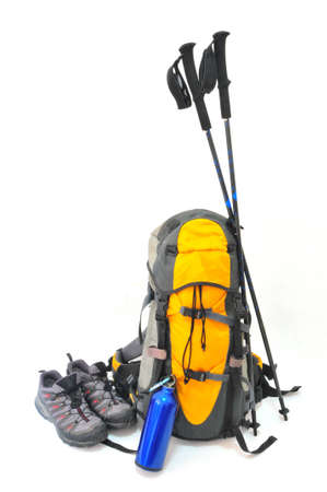 Backpack and equipment for trekkingの写真素材