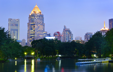 Night view of Bangkok from Lumpini Park, Thailand.のeditorial素材