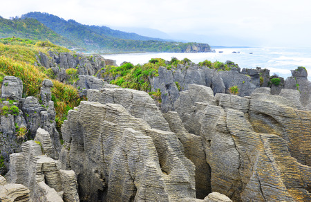 Pancake rock, Grand canyon of New Zealand, located in west coast in the eveningの写真素材