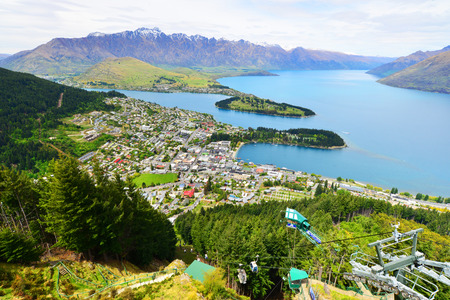 QUEENSTOWN, NZ - Nov 17:Aerial view of Queenstown on November 17 2014.のeditorial素材
