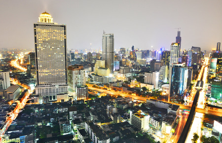 Modern building at riverside in twilight scene at Bangkok, Thailandのeditorial素材