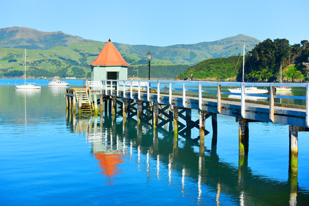 Picturesque Akaroa Harbor, New zealandの写真素材