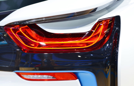 Bangkok - April 5 :Tail light of BMW series I8 innovation car - in display at 36th Bangkok...