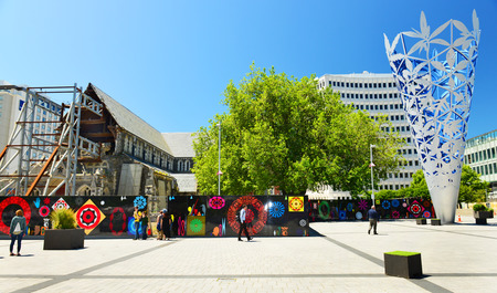 CHRISTCHURCH NEW ZEALAND NOVEMBER 24 2014: The building was rebuilt after the earthquake sheets in Christchurch New Zealandのeditorial素材