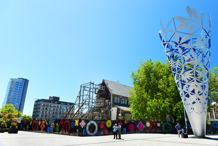 CHRISTCHURCH NEW ZEALAND NOVEMBER 24 2014: The building was rebuilt after the earthquake sheets in Christchurch New Zealandのeditorial素材