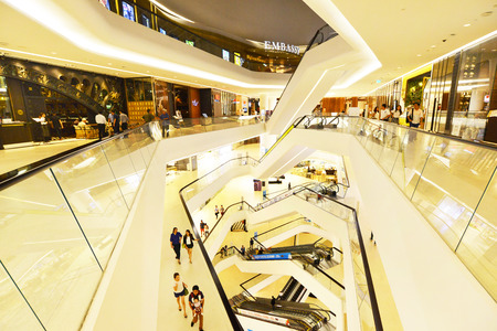 CENTRAL EMBASSY, BANGKOK - JUNE 3 : Escalator in the luxury mall on June 3, 2015 in Bangkok, Thailand. Central Embassy is the latest luxury mall in Bangkok, Thailandのeditorial素材