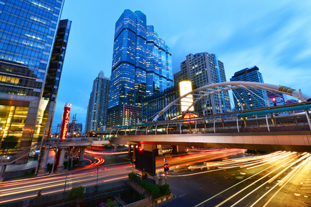 BANGKOK, THAILAND -JULY 28, 2015 : Night light at Chong Nonsi skywalk for transit between sky train on JULY 28, 2015 in Bangkok , Thailand.のeditorial素材