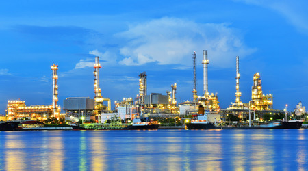 Bangkok,Thailand - August 06,2015: River side view of Bangkok oil refinery at Chao Phraya river in Bangkok,Thailand.のeditorial素材