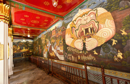 The famous mural, Hanuman at Wat Phra Kaew, Temple of the Emeraldのeditorial素材