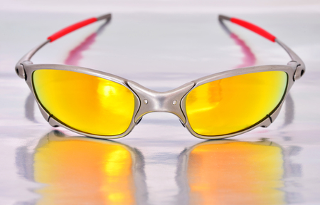 Sunglasses on the silver backgroundの写真素材