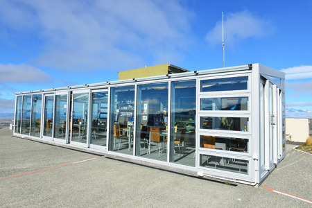 Modern architecture - NOV 22 ,CoffeeShop at Mt.John astronomical observatory on November 22,2014 near Lake Tekapo ,New Zealandのeditorial素材