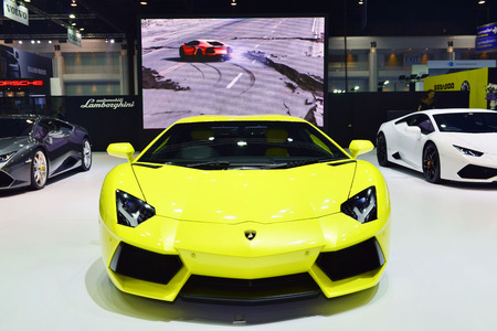 NONTHABURI - MARCH 24: Lamborghini Aventador on display at The 37th Bangkok International Motor show on MARCH 24, 2016 in Nonthaburi, Thailand.のeditorial素材