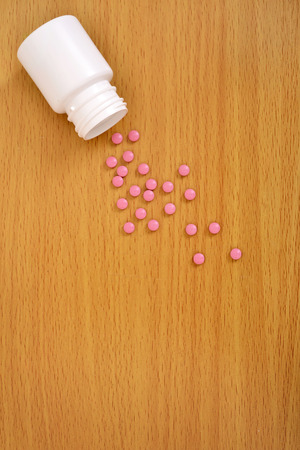 Medicineon a wood table background Medicine and healthy. Close up of Pillsの写真素材