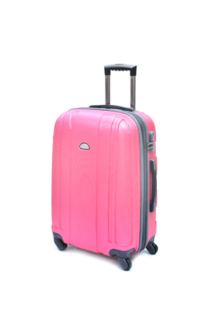 Pink luggage isolated on white backgroundの写真素材