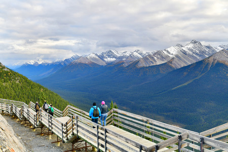 BANFF, ALBERTA, CANADA - OCTOBER 2,2017: Boardwalk on Sulphur Mountain connecting Gondola landing.Gondola ride to Sulphur Moutain overlooks the Bow Valley and the town of Banff.のeditorial素材