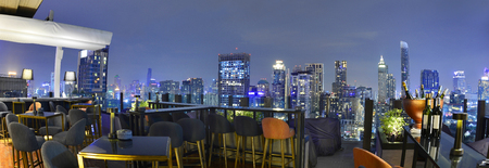 BANGKOK - THAILAND February 12, 2018: Twilight time from 26 Rooftop Bar at Hotel Indigo Bangkok Wireless Road Bangkok, overlooking a magnificent cityscapeのeditorial素材
