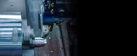 CNC lathe machine cutting the metal screw thread part, The hi-technology parts manufacturing
