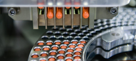 Capsule medicine pill production line, Industrial pharmaceutical concept.の写真素材